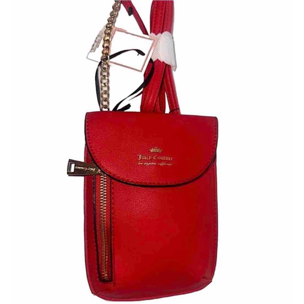 NWT Juicy Couture Red Leather Mini Chilli Red Cross-Body Pouch Bag